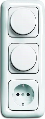 Produktbild von 2 x LED Drehdimmer Busch Jäger 6523U-102 + 3er Rahmen + Steckdose Kinderschutz