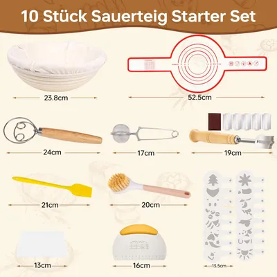 Obrázek produktu pro Sada pro přípravu kvásku, 10 kusů, kulatý kvasící košík o průměru 23 cm, určený k pečení chleba