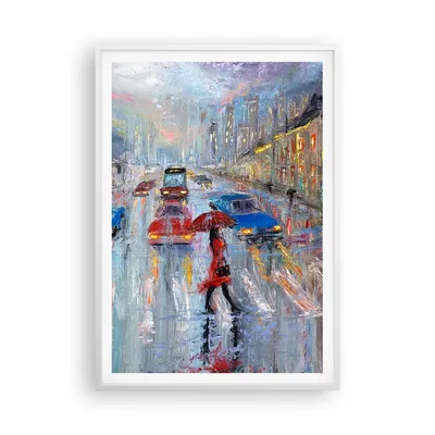 Produktbild von Gerahmtes Poster - Weißer Rahmen - Acryl Stadt Regen - 70x100 cm - Wand Bild - Wanddeko - Wandbilder - Kunstposter - Wandposter - Bilderrahmen - Bilder - Kunstdruck - Wandbild - P2WPA70x100-4251