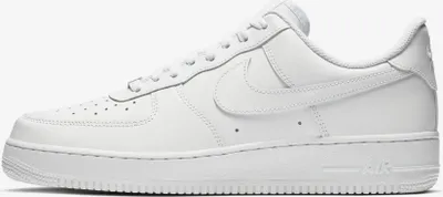 A white Nike Air Force 1 '07 sneaker is shown from the side against a white background.