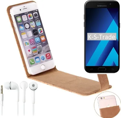 Produktbild von K-S-Trade Schutzhülle mit Kopfhörer kompatibel mit Samsung Galaxy A5 (2017) Handy Cover Kork Tasche Flipstyle Case