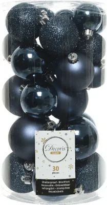 Produktbild von Weihnachtskugeln Kunststoff Mix 4-6cm 30er Set - Nachtblau