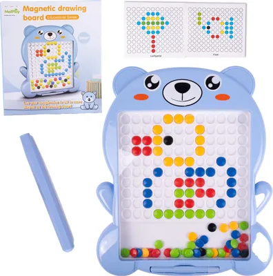 Produktbild von MalPlay Teddybär Magnettafel Kinder Mosaikperlen 20 Schablonen für Reisen kreativ blau Montessori Maltafel ab 3 Jahren