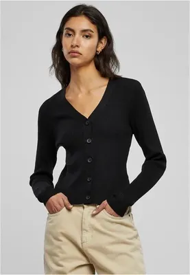 Zdjęcie produktu dla Damska bluzka Urban Classics Ladies Short Rib Knit Cardigan, czarna – rozmiar S