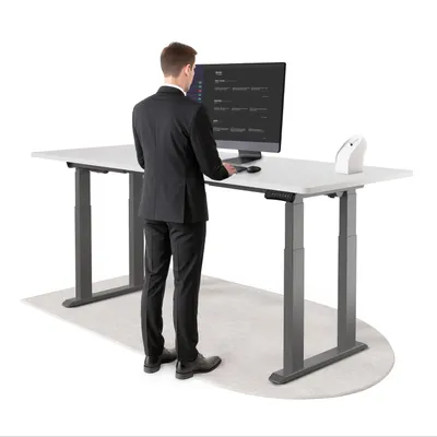 Produktbild von DESKSPACE Höhenverstellbarer Schreibtisch elektrisch mit leisem Dual-Motor – stabiles 4-Bein-Gestell (Grau Gestell, Weiß Tischplatte, 200×80 cm)