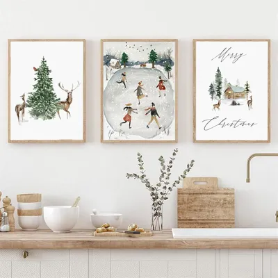 Produktbild von 3er Premium Weihnachts-Poster Set Winter Wandbilder ohne Rahmen