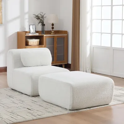 Image de Canapé modulaire à compression, revêtu de tissu en chenille et rembourré de mousse haute élasticité 30D. Facile à déplacer et doté d'un fond antidérapant