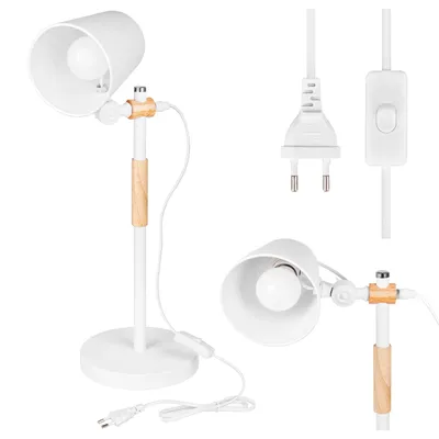 Produktbild von MasterLED Tischlampe – Höhe 55 cm – E27 – weiß mit holz – Skandinavisch – tischlampe holz modern – schreibtischlampe e27 – leselampe tisch – Kasio