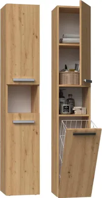 Immagine prodotto di BDW, Mobile bagno con cesto portabiancheria, 2 ante, 174x31x30, NEL III, Rovere artigianale
