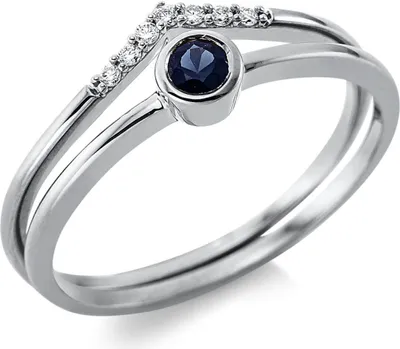 Produktbild von Ring aus 750 Weißgold Saphir 0,13ct blau 7 Brillanten 0,04ct TW-SI B:5,5mm, Ringgröße:Innenumfang 54mm  Ø17.2mm