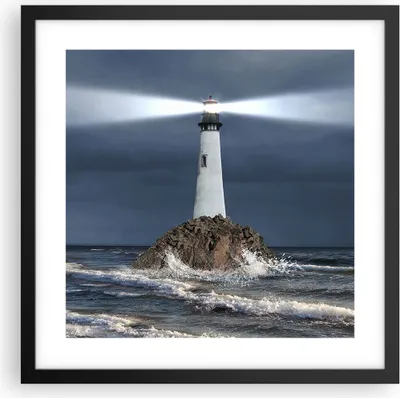 Produktbild von Gerahmtes Poster - Schwarzer Rahmen - Leuchtturm Meer - 40x40 cm - Wand Bild - Wanddeko - Wandbilder - Kunstposter - Wandposter - Bilderrahmen - Bilder - Kunstdruck - Wandbild - P2BAC40x40-3550
