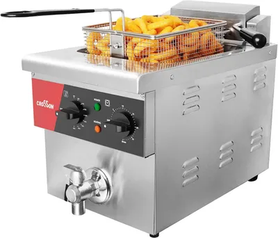 Imagen del producto de Freidora eléctrica de encimera, de 8 litros, con válvula de desagüe, cesta resistente y tapa, ideal para restaurantes, 230 V, 3250 W, acero inoxidable, freidora comercial