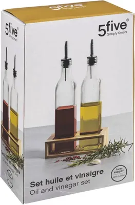Immagine prodotto di 5Five Simply Smart Essig- und Ölmenagerie mit 2 Spenderflaschen, Glas, Bambus, 480 ml, 181823