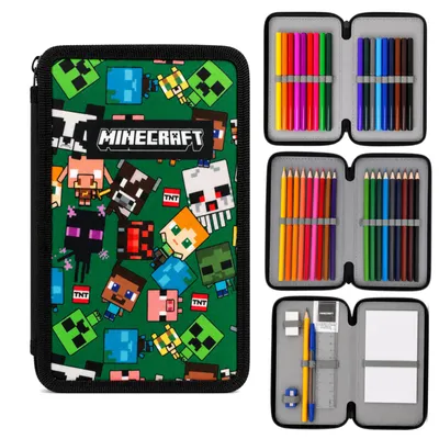 Zdjęcie produktu dla PIÓRNIK MINECRAFT szkolny trzykomorowy z wyposażeniem