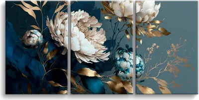 Zdjęcie produktu dla Fototapeta Niebieskie kwiaty na płótnie - ekologiczny tusz, wodoodporna - 3 sztuki 90x180 cm wydruki na płótnie do salonu, sypialni