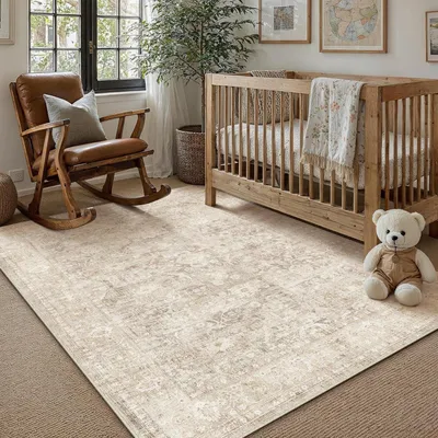 Immagine prodotto di Tappeto per soggiorno, 120x170 cm, beige, pelo corto, lavabile, rettangolare, in poliestere