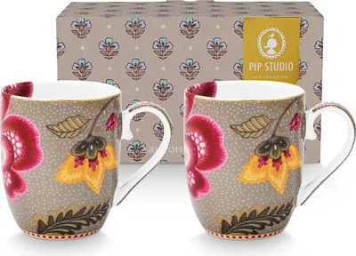 Produktbild von PIP STUDIO Blooming Tales Fantasy Khaki Small Henkelbecher 0,2l Set2