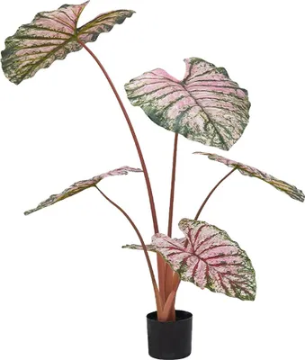 Immagine prodotto di Pianta artificiale Caladium, decorazione per interni ed esterni, facile da curare, verde rosa 110 cm