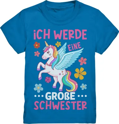 Produktbild von Große Schwester T-Shirt Einhorn Große Schwester Geschenk – Royal Blue / 134/146 (9-11)