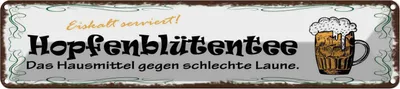 Produktbild von vianmo Blechschild 10x46 cm Bier Hopfenblütentee Hausmittel Spruch Zitat