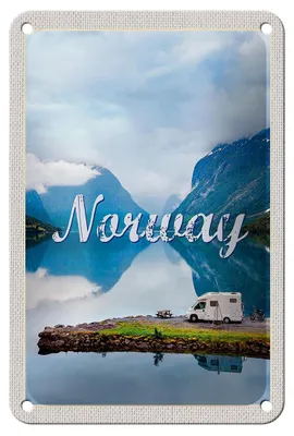 Produktbild von Blechschild Reise 12x18cm Norwegen Camping Meer Reise Natur Schild