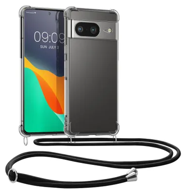 Produktbild von kwmobile Necklace Case kompatibel mit Google Pixel 8 Hülle - Silikon Cover mit Handykette - Band Handyhülle Schwarz Transparent
