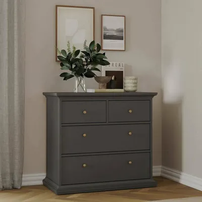 Produktbild von Kommode Clairett, Mehrzweckkommode, Schlafzimmerkommode, Schrank mit Schubladen, 96x49 h87 cm, Grau