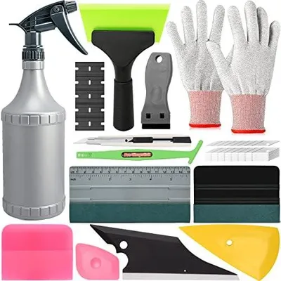 Produktbild von EHDIS Folierungs Werkzeug Set mit Sprühflasche-500ML, für Car Wrapping, Auto Folierung, Window Tint, mit Rakel Set, Cuttermesser, Schaber, Fensterabzieher, Handschuhe