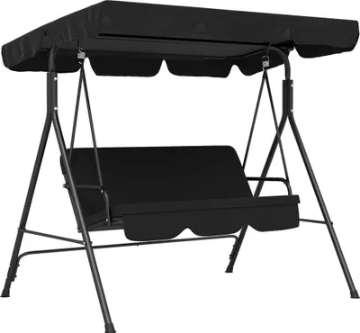 Produktbild von Outsunny Hollywoodschaukel mit verstellbarem Sonnendach, 3-Sitzer Gartenschaukel mit Anti-Rutsch-Füßen, wasserabweisend Schaukelbank belastbar bis 200 kg, für Garten, 172x110x153cm, Schwarz