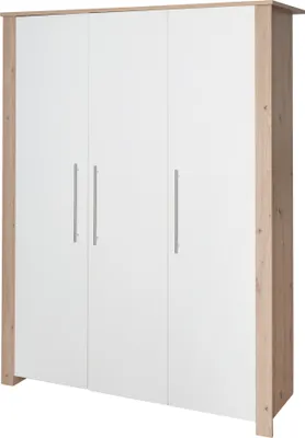 Produktbild von roba Kinderkleiderschrank 3-türig Malo - Schrank für Baby- & Kinderzimmer mit hochwertigen Metallgriffe - Holz weiß lackiert / Holzdekor Artisan Eiche