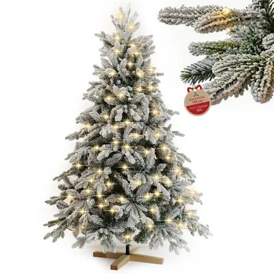 Produktbild von Verdego Künstlicher Weihnachtsbaum 180 cm, PVC+PE, Holzständer Ø 50 cm, Baum Ø 110 cm, Schnee-Effekt, mit LED-Beleuchtung, Weihnachtsdeko