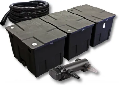 Immagine prodotto di Set completo SunSun: filtro per laghetti CBF-350C fino a 90000 L come filtro a flusso continuo, chiarificatore per laghetti CUV-318 con chiarificatore UVC da 18 W, tubo per laghetti da 5 m da 25 mm (1")