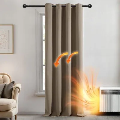 Image de Rideaux à anneaux, stores thermiques avec tissu occultant pour chambre à coucher, salon, 132 x 229 cm (L x H), taupe, 1 pièce