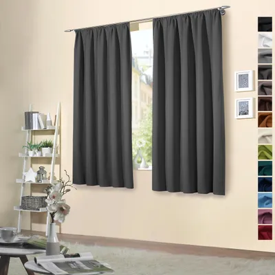 Produktbild von heimtexland ® 2 Stück Thermo Verdunkelungsvorhänge Sonnenschutz Kälteisolierung Verdunkelungsgardinen Kräuselband Vorhang Typ139 Dunkelgrau HxB 145 x 135 cm