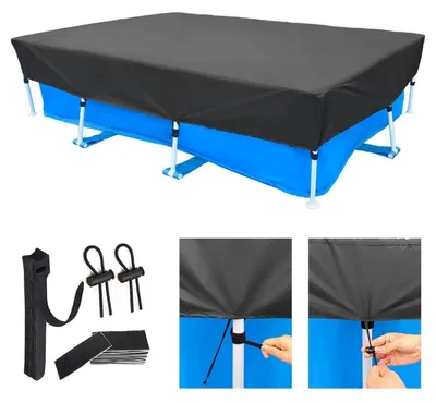 Obrázok produktu pre Kryt na bazén, obdĺžnikový, 220 x 150 cm, vhodný pre bazén s rozmermi 230 x 160 cm, odolný voči UV žiazeniu, vyrobený z oxfordskej tkaniny
