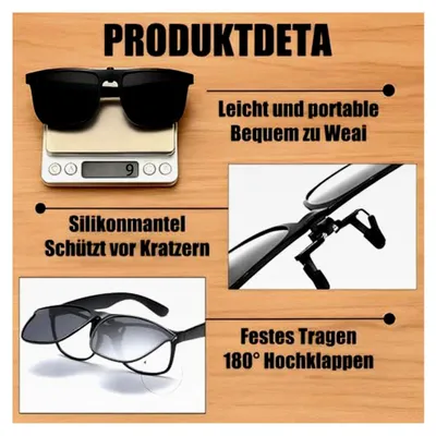 Produktbild von 3 Stück Clip-On Sonnenbrille Zum Aufstecken Über Normale Brille - Aufsatz Für Brillenträger