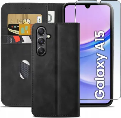 Obrázek produktu pro Pouzdro pro Samsung A15 5G | KOŽENÉ PENĚŽENKOVÉ POUZDRO + sklo 9H