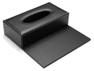 Immagine prodotto di Scatola per fazzoletti in ecopelle, rettangolare, nera, dimensioni 24x12x9,5 cm. Organizer per tovaglioli, ideale per la casa, l'ufficio o l'auto