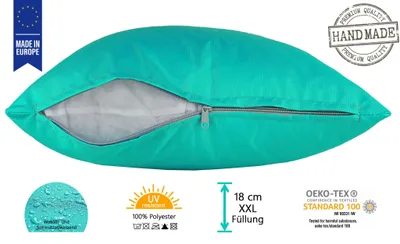 Produktbild von JACK 50x50cm Outdoor Lounge Kissen Dekokissen inkl. XXL-Füllung Wasserabweisend Sitzkissen Garten Stuhl Lotus Effekt, Farbe:Türkis