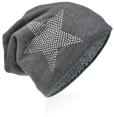 Produktbild von Strick Beanie Strass Stern Grau