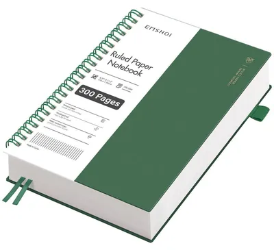 Productafbeelding van Notitieboek A4, geruit, 300 pagina's, 100g/m² papier, tintgroen, PVC-omslag, spiraalbinding