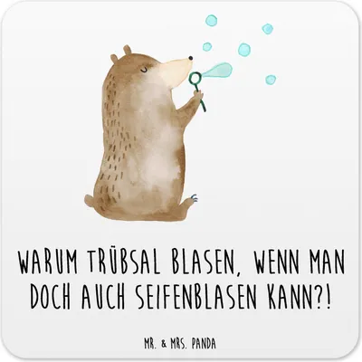 Produktbild von Mr. & Mrs. Panda Untersetzer für Gläser Bär Seifenblasen 6er Set - Weiß - Geschenk, Tisch, Teddy, Lustig Sein Glücklich Traurig Happy, Glas-Untersetzer, Coaster
