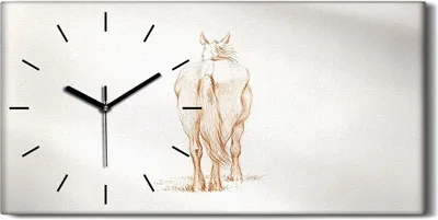 Produktbild von Küche Wohnzimmer Wand Leinwand Uhr Geräuschlos 60x30 Zeichnung Tier Pferd Kunst - schwarze Hände