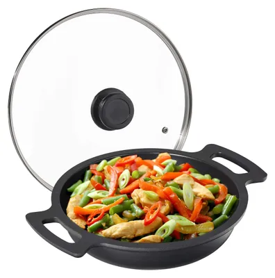 Bratpfanne 28 cm, antihaftbeschichtet, mit Deckel, für Herd & BBQ