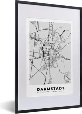 Produktbild von MuchoWow® Gerahmtes Poster Karte - Darmstadt - Deutschland - Stadtplan - Karte 40x60 cm - Poster mit Schwarzem Bilderrahmen Wandposter Rahmen Foto Bilder - Poster in Rahmen