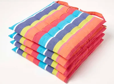 Produktbild von HOMESCAPES Gestreiftes Sitzkissen aus 100% Baumwolle, bunt, 4er-Set