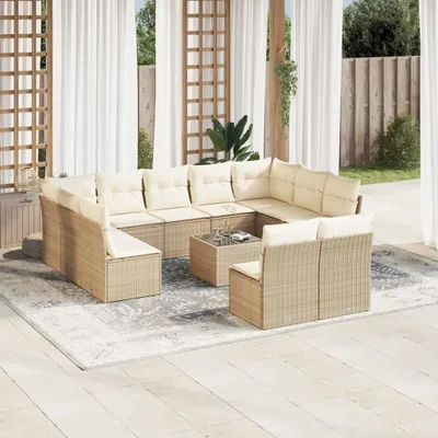 Produktbild von 12-tlg. Garten-Sofagarnitur mit Kissen Beige Poly Rattan 3250197