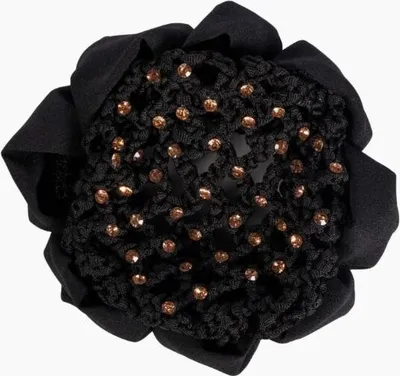 Produktbild von Haarnetz Crystal schwarz mit feinen Strasssteinen und integriertem Scrunchie