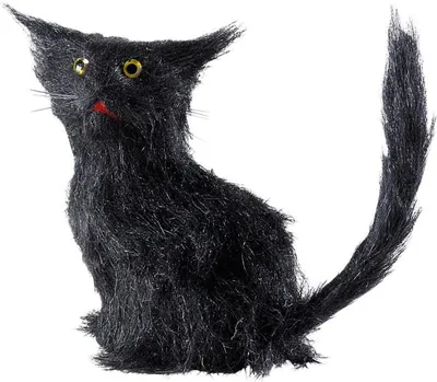 Produktbild von Katze mit Fell Halloween-Deko-Figur schwarz 12cm - Einheitsgröße