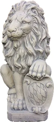 Produktbild von Wunderschöner Löwe mit Schild aus Steinguss perfekt für den Garten die Terrasse oder den Vorgarten ist Frostfest Witterungsbeständig und Neu 54cm H, PO-637
